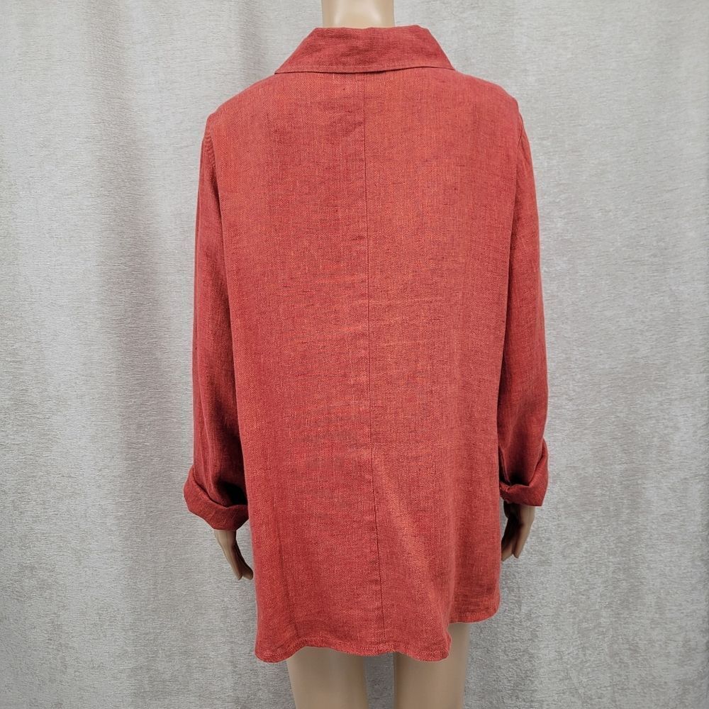 Flax Linen Orangey Red Rust Button Up Jacket Scha… - image 5
